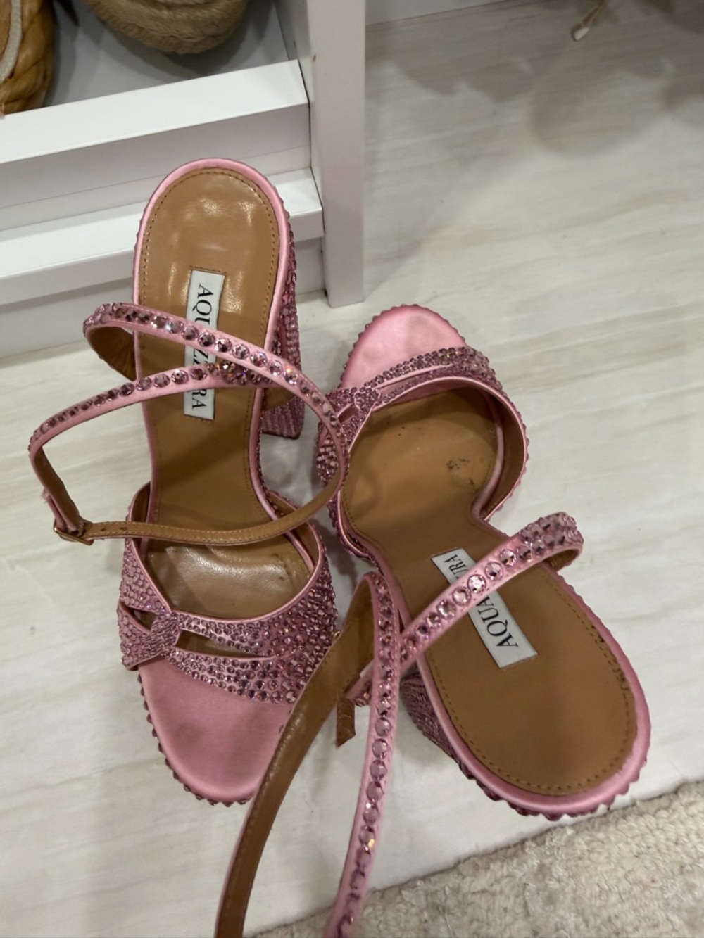 AQUAZZURA Sinner embellished satin platform sandals - Picture 4 of 7